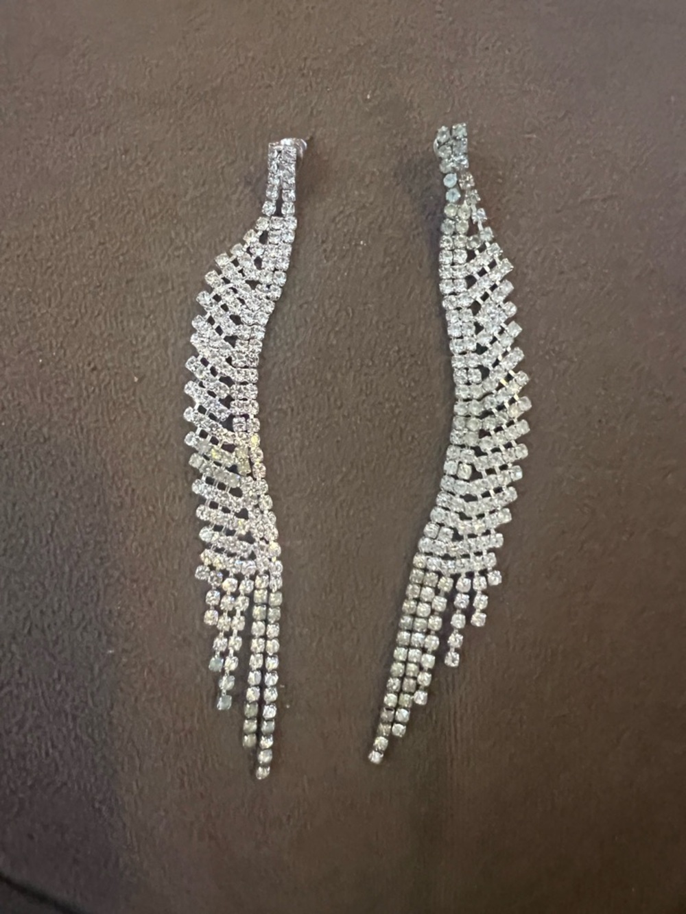 Rhinestone Fringe Drop Earrings in Silver - Women Jewelry